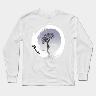 Zen like circle with tree dolphin night sky and text Breathe, yoga Long Sleeve T-Shirt